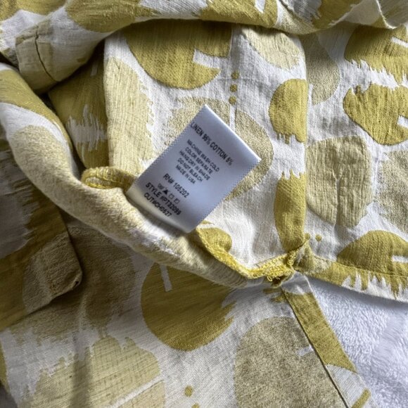 Chalet et ceci Womens Button-Back Blouse Large Linen/Cotton Circle Print Yellow - Picture 4 of 7